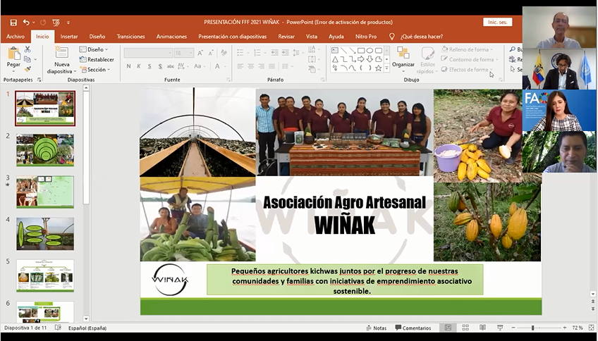 Marco Grefa hace la presentación del trabajo que realiza la Asociación Agro Artesanal Wiñak.